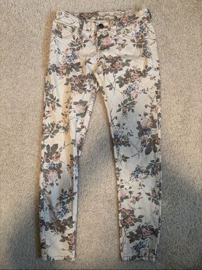Buffalo Women’s Floral Print Skinny Jeans - Cream with Pink & Green Flowers